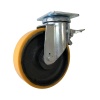 Колесные опоры большегрузные поворотные с тормозом, полиуретановое покрытие, чугунный обод, платформенное крепление, шарикоподшипник (40/200/50/K/S/DS)